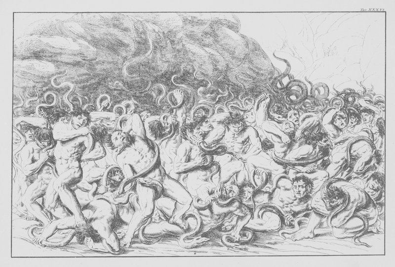 Dante Isteni komédiája, Inferno (Pokol), XXXVI. tábla (litográfia) alkotó: Bernhard Schuler