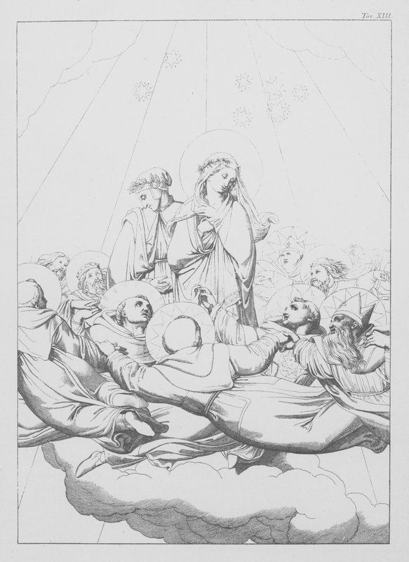 Dante Isteni komédiája, Paradiso (Mennyország), XIII. tábla (litográfia) alkotó: Bernhard Schuler