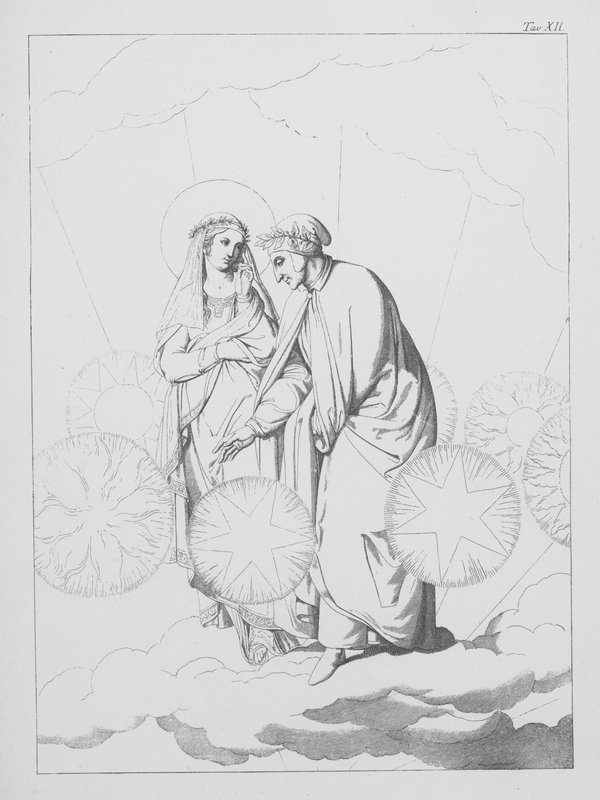 Dante Isteni komédiája, Paradiso (Mennyország), XII. tábla (litográfia) alkotó: Bernhard Schuler