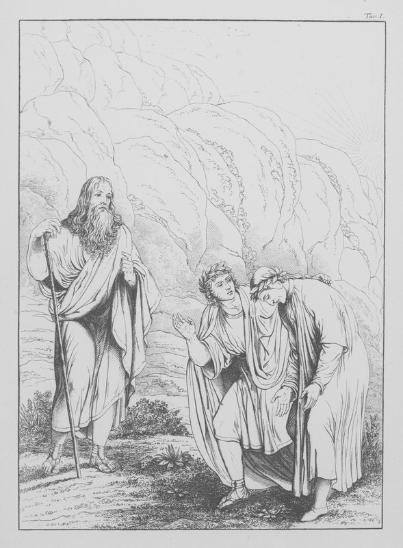 Dante Isteni komédiája, Purgatorio (Purgatórium), I. tábla (litográfia) alkotó: Bernhard Schuler