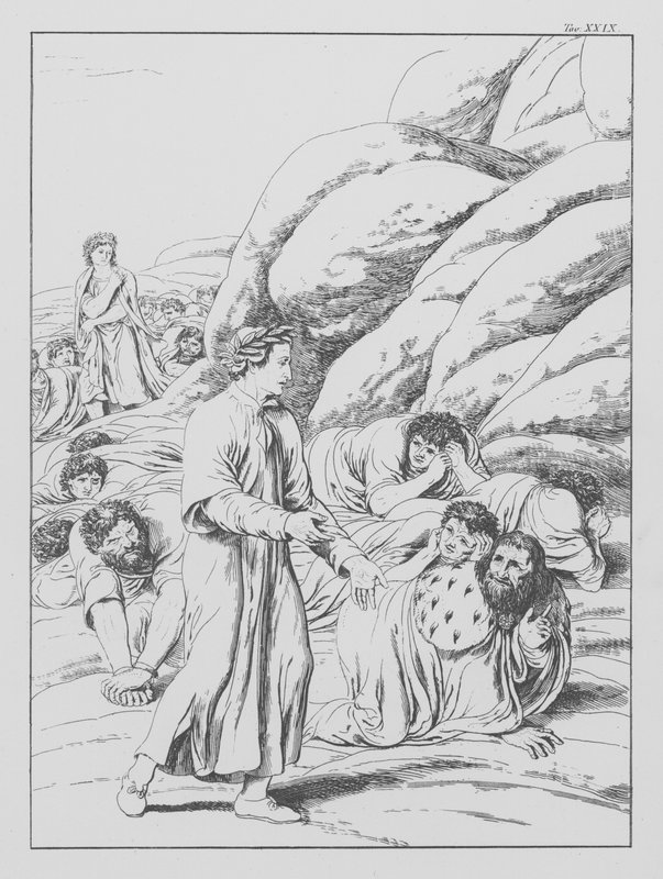 Dante Isteni komédiája, Purgatorio (Purgatórium), XXIX. tábla (lithó) alkotó: Bernhard Schuler