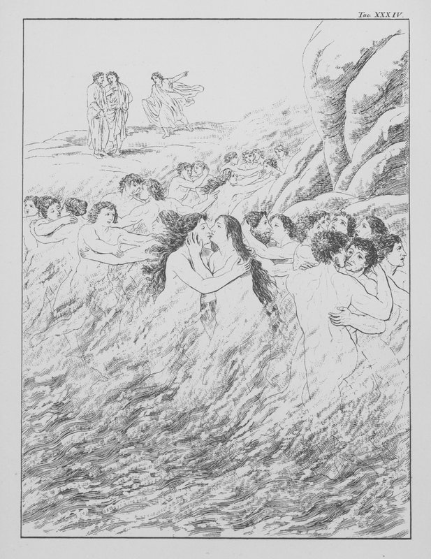Dante Isteni komédiája, Purgatorio (Purgatórium), XXXIV. tábla (litográfia) alkotó: Bernhard Schuler