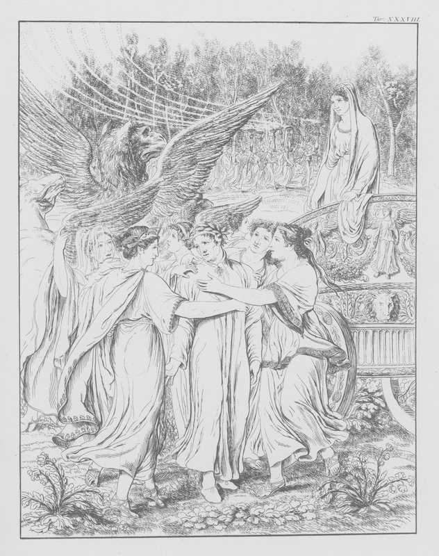 Dante Isteni komédiája, Purgatorio (Purgatórium), XXXVIII. tábla (litográfia) alkotó: Bernhard Schuler