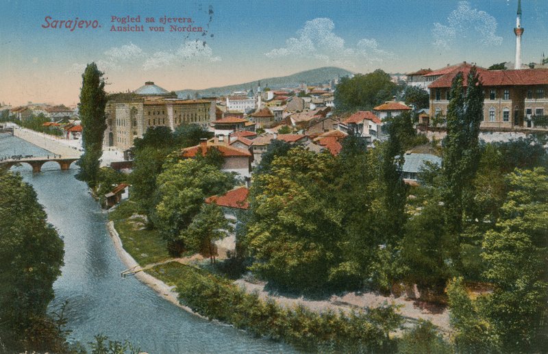 Szarajevó - kilátás a város északi részére. 1913-ban feladott képeslap. alkotó: Bosnian Photographer