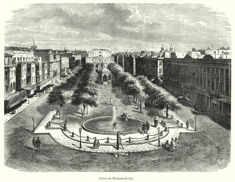 Mohammed Ali tér, Alexandria, Egyiptom (litho) alkotó: Bruno Heinrich Strassberger