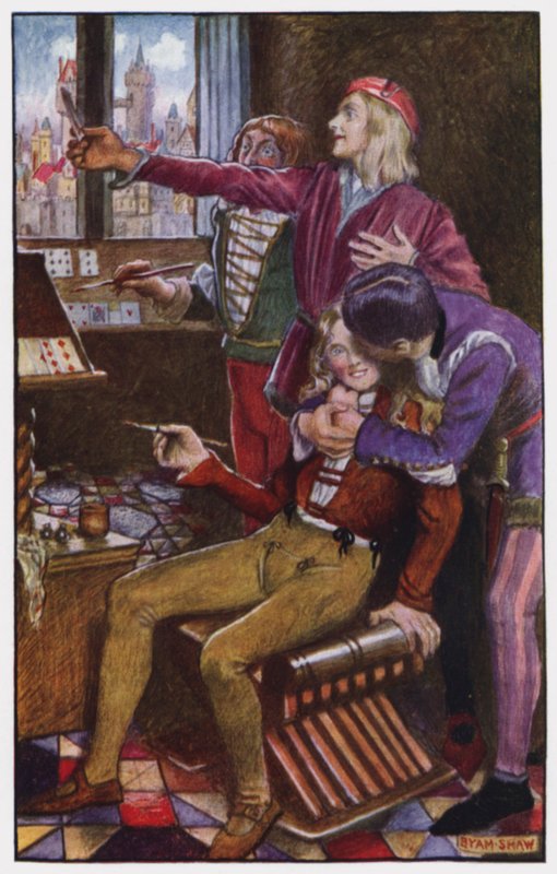Illusztráció a kolostorhoz és a kandallóhoz, Charles Reade (színes litó) alkotó: Byam (after) Shaw