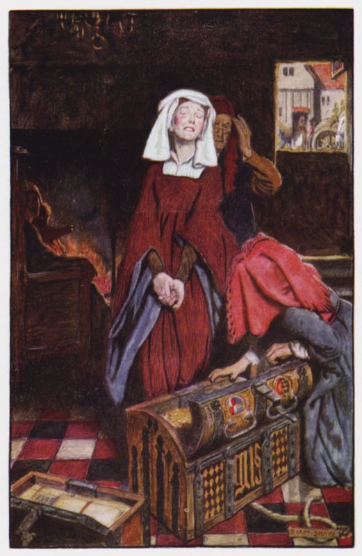 Illusztráció a kolostorhoz és a kandallóhoz, Charles Reade (színes litó) alkotó: Byam (after) Shaw