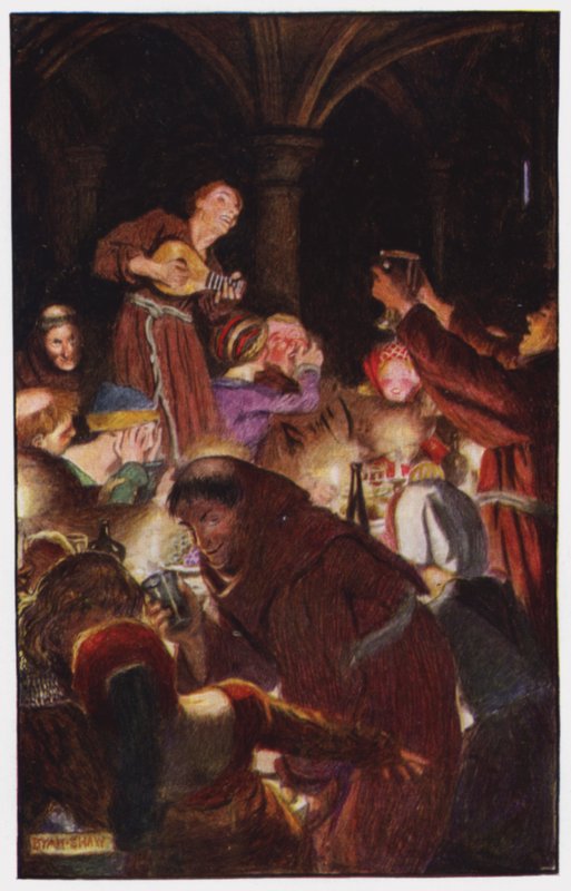 Illusztráció a kolostorhoz és a kandallóhoz, Charles Reade (színes litó) alkotó: Byam (after) Shaw