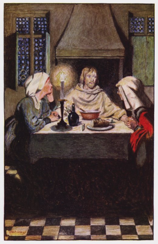 Illusztráció a kolostorhoz és a kandallóhoz, Charles Reade (színes litó) alkotó: Byam (after) Shaw