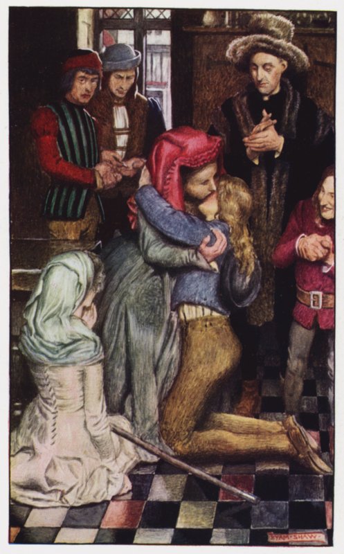 Illusztráció a kolostorhoz és a kandallóhoz, Charles Reade (színes litó) alkotó: Byam (after) Shaw