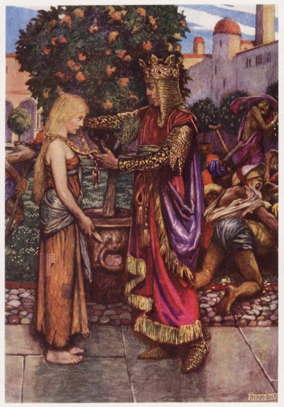 "A király újra visszahívta, / és odaadta a láncát" (szín litho) alkotó: Byam (after) Shaw