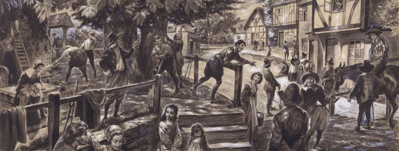 Egy 17. századi plébániai jelenet (gouache, papír) alkotó: C.L. Doughty
