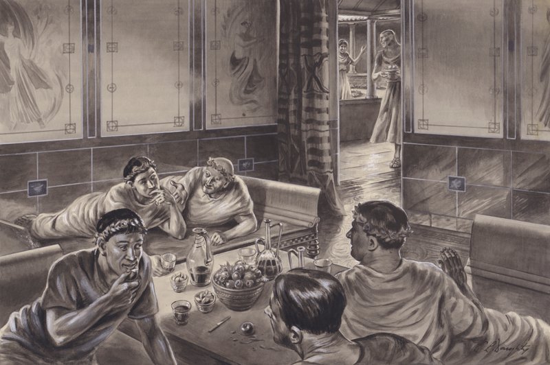 Angol-rómaiak esznek a tricliniumban (gouache, papír) alkotó: C.L. Doughty