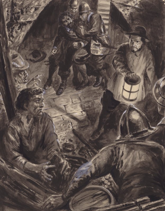 Guy Fawkes és társai letartóztatása (gouache, papír) alkotó: C.L. Doughty