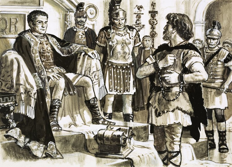 Caractacus szembeszáll Claudius császárral alkotó: C.L. Doughty