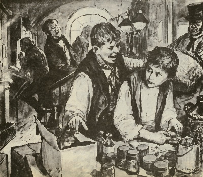 Charles Dickens mint kisfiú a feketegyárban (litográfia) alkotó: C.L. Doughty