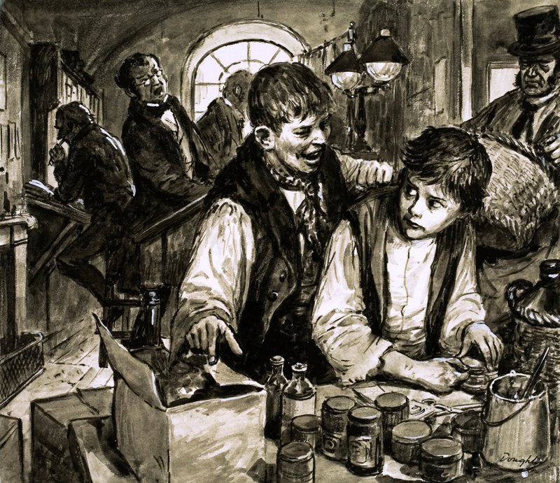 Charles Dickens a feketegyárban (gouache, papír) alkotó: C.L. Doughty
