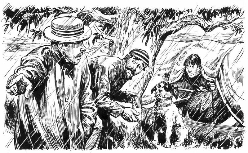Illusztráció Jerome K Jerome Three Men In A Boat című könyvéhez (toll és tinta) alkotó: C.L. Doughty