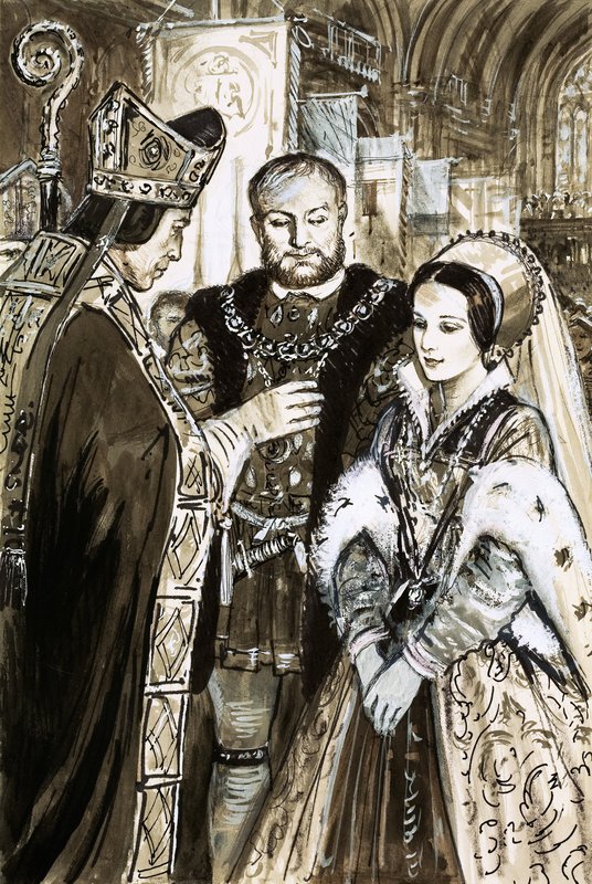 VIII. Henrik és Boleyn Anna házassága (gouache, papír) alkotó: C.L. Doughty