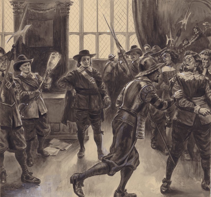 Oliver Cromwell kiutasítja az alsóház megmaradt tagjait. alkotó: C.L. Doughty