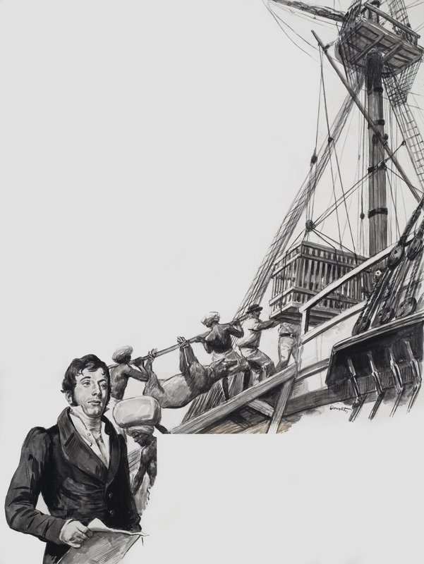 Raffles elhagyja Szingapúrt (gouache, papír) alkotó: C.L. Doughty