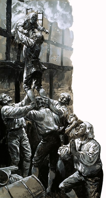 Az ifjú John Wesley megmentése (gouache, papír) alkotó: C.L. Doughty