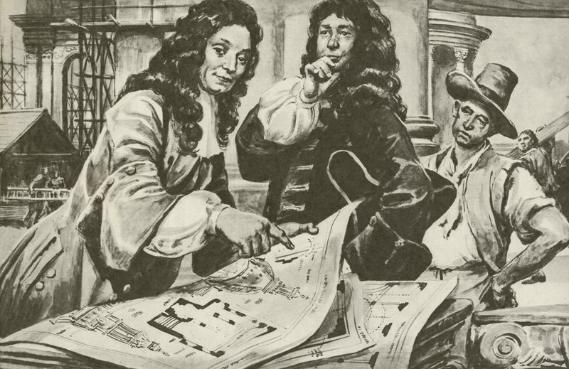 Sir Christopher Wren, a londoni Szent Pál-székesegyház építésze (litográfia) alkotó: C.L. Doughty