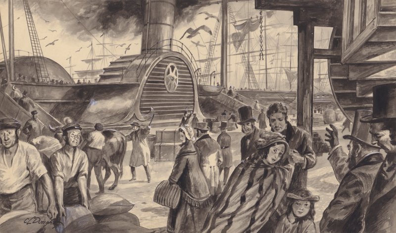 A Cunard Companys gőzhajója, a Britannia, amely 1840-ben kéthetente indított járatot Amerikába (gouache, papír). alkotó: C.L. Doughty