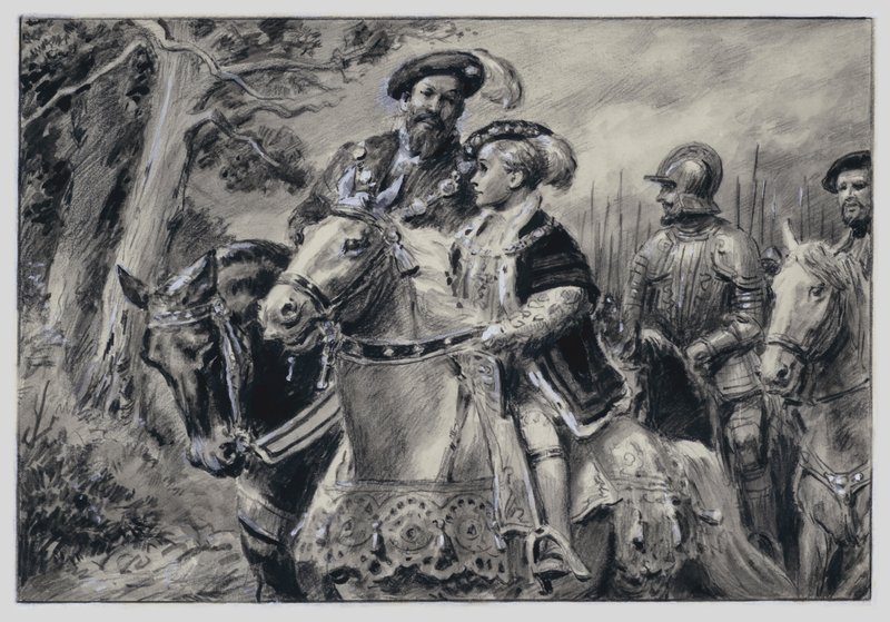 A Lord Protector, Somerset hercege, a fiatal VI. Edward királyt Windsorba szállítja (gouache, papír) alkotó: C.L. Doughty