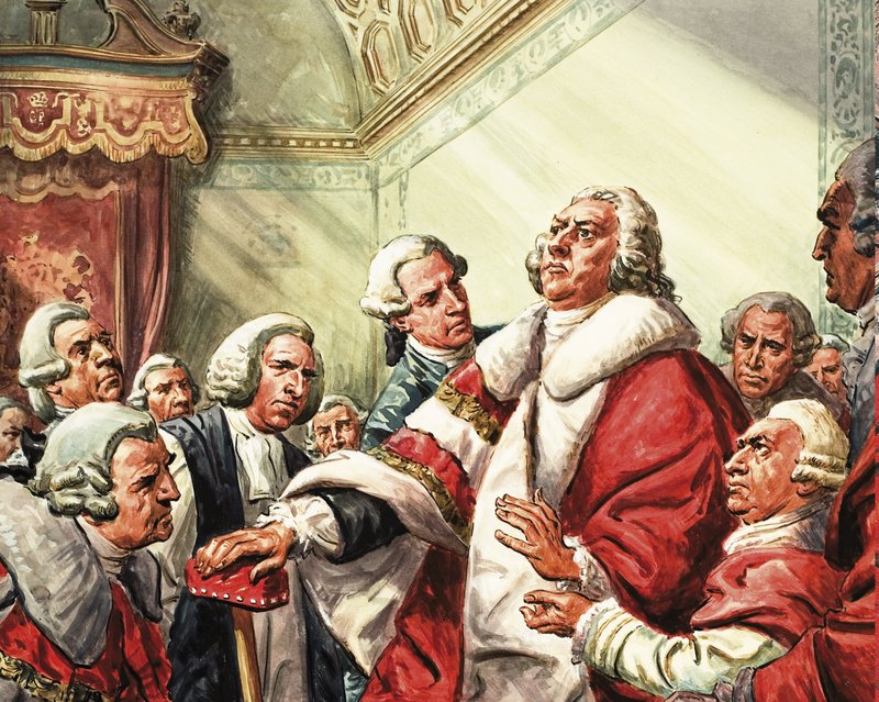 William Pitt 1778-ban tartja utolsó beszédét a parlamentben. alkotó: C.L. Doughty