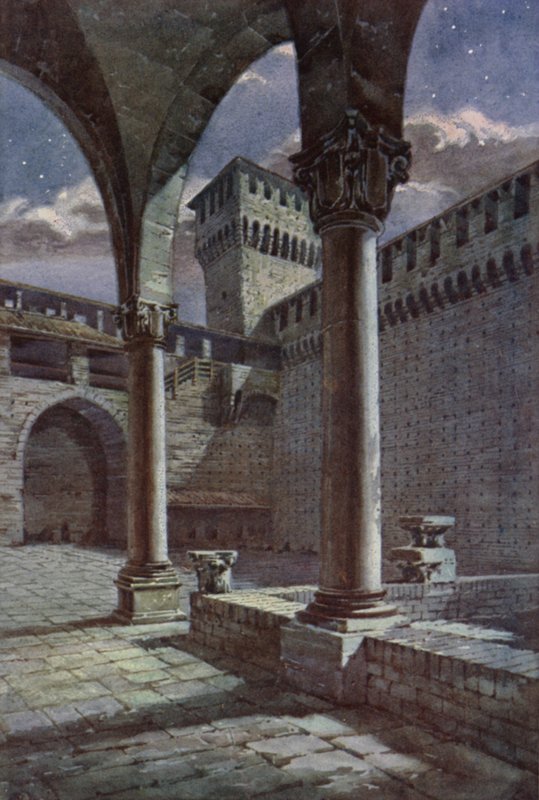 Udvar, Castel Sforza, Milánó (színes litó) alkotó: C.T.G. Formili