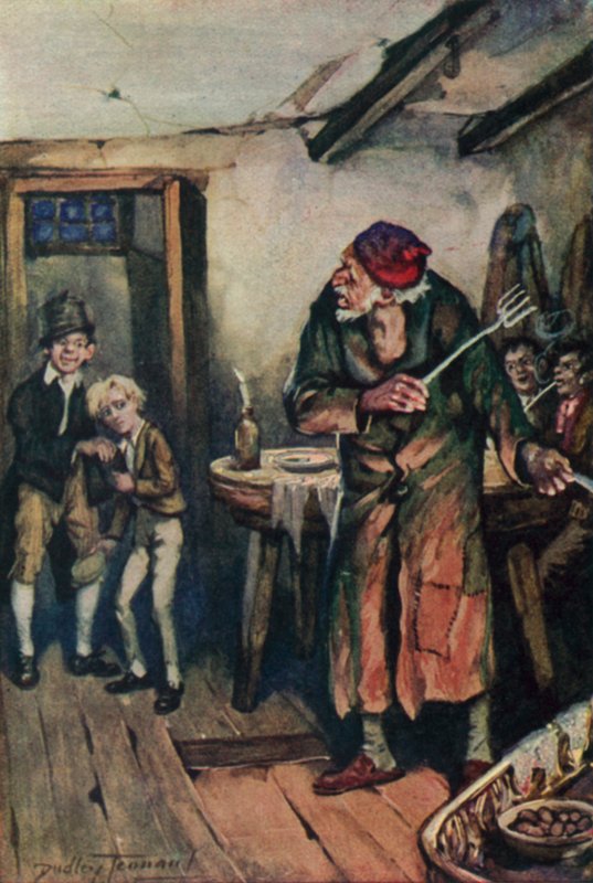 Illusztráció Oliver Twisthez, Charles Dickens (színes litó) alkotó: C. Dudley (after) Tennant