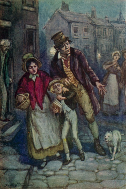 Illusztráció Oliver Twisthez, Charles Dickens (színes litó) alkotó: C. Dudley (after) Tennant