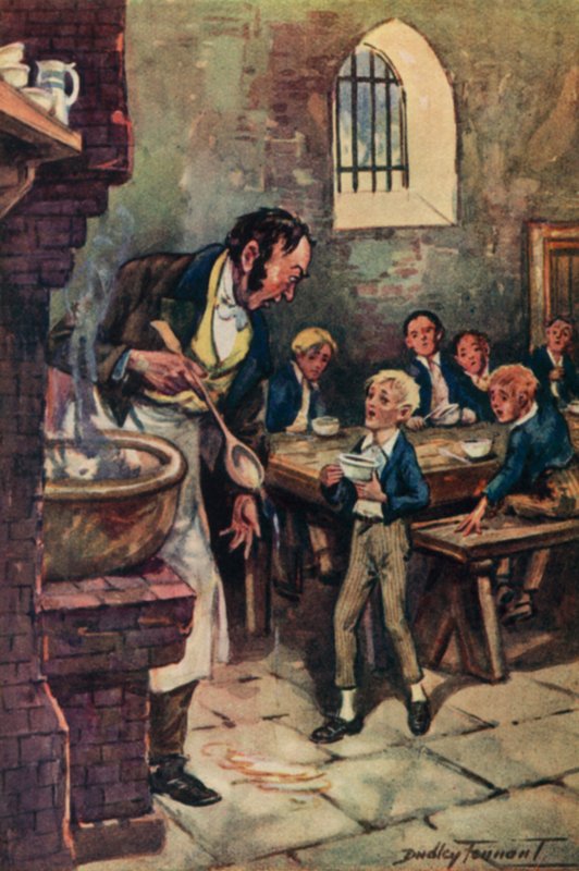Illusztráció Oliver Twisthez, Charles Dickens (színes litó) alkotó: C. Dudley (after) Tennant
