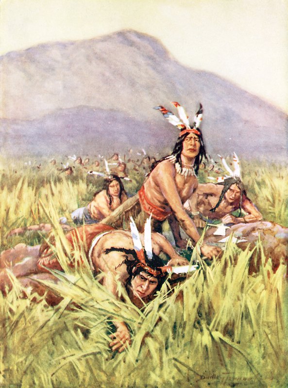Amerikai indiánok támadásra készülnek (színes litho) alkotó: C. Dudley Tennant