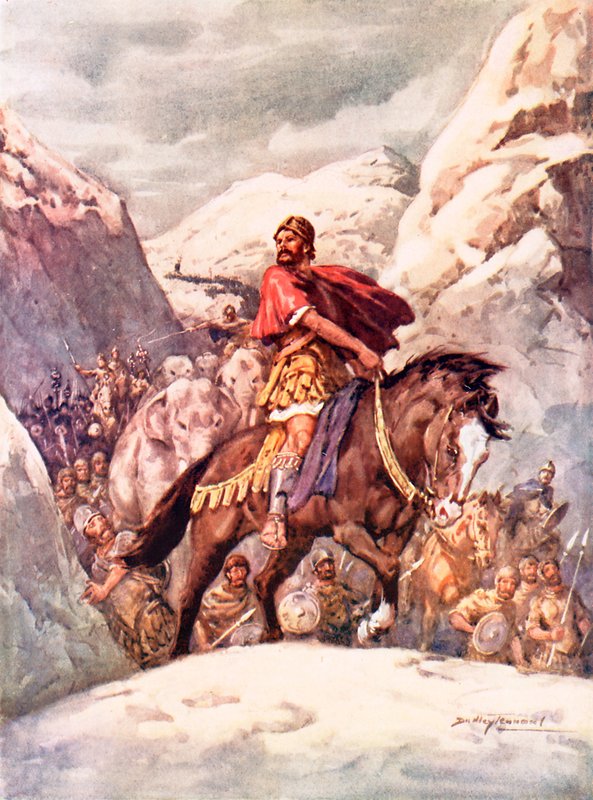 Hannibál átkel a hatalmas Alpokon (színes litó) alkotó: C. Dudley Tennant
