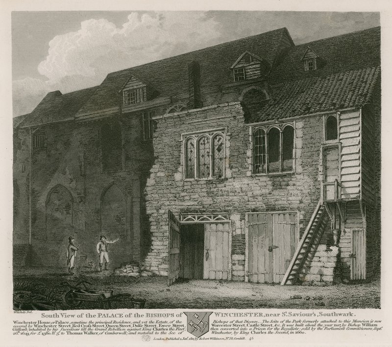 Déli kilátás a winchesteri püspökök palotájára, a Southwark-i St Saviour