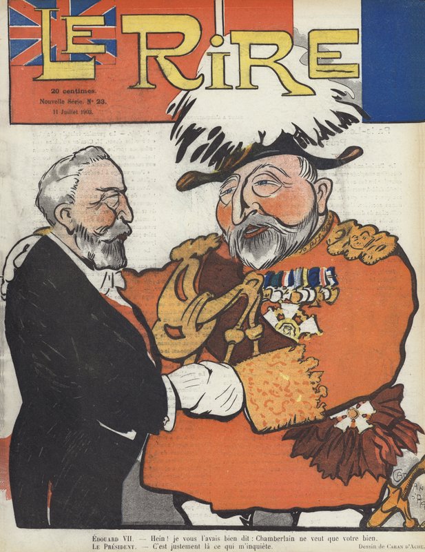 Loubet francia elnök és VII. Edward király. Illusztráció Le Rire alkotó: Caran d Ache