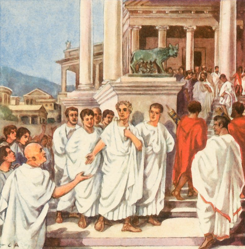 Caesar úton a Capitolium felé (nagyított színes litográfia) alkotó: Carl Arriens