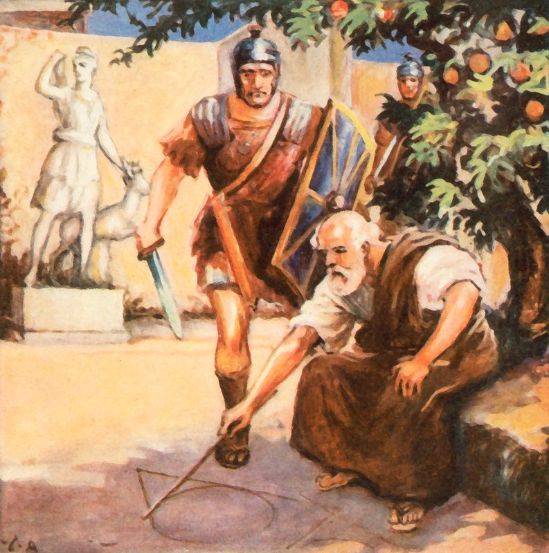 Archimédesz halála (nagyított színes litográfia) alkotó: Carl Arriens