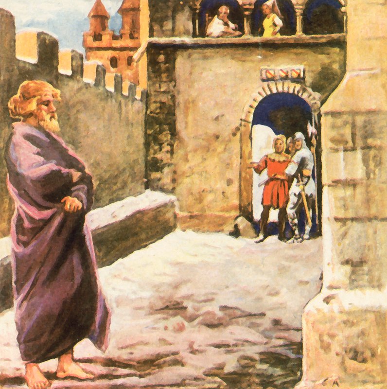 IV. Henrik császár bűnbánati körmenete Canossában (nagyított színes litográfia) alkotó: Carl Arriens