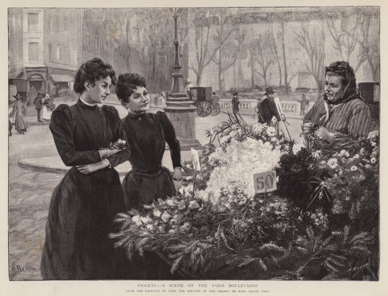 Ibolya – jelenet a párizsi körúton, festmény a Champs de Mars szalonban, Párizs (litho) alkotó: Carl Ernest von Stetten