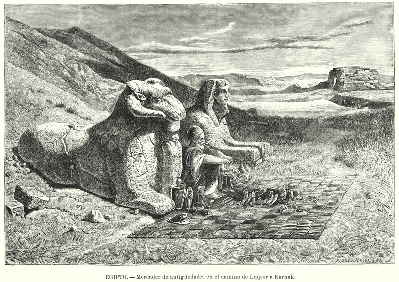 Régiségárus az úton Luxorból Karnakba, Egyiptom (litho) alkotó: Carl Friedrich Heinrich (after) Werner