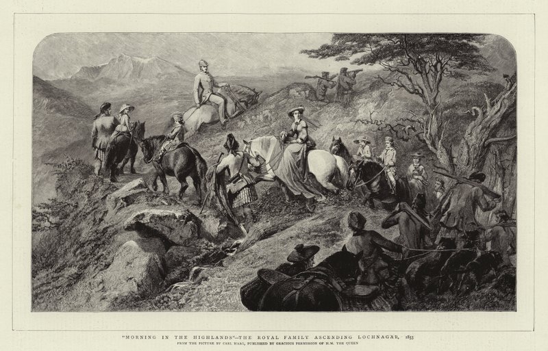 Reggel a Felföldön, a királyi család felmászik Lochnagarra, 1853 alkotó: Carl Haag