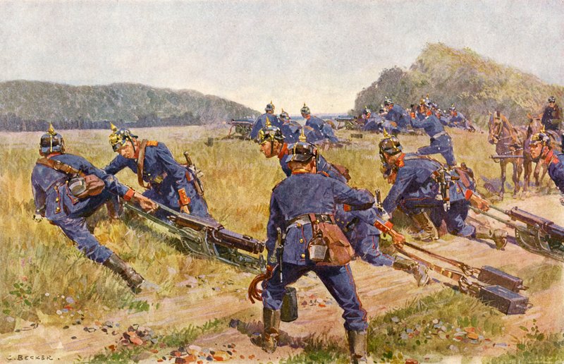 Bajor géppuskás cég beosztást állít fel (színes litho) alkotó: Carl Ludwig Friedrich (after) Becker