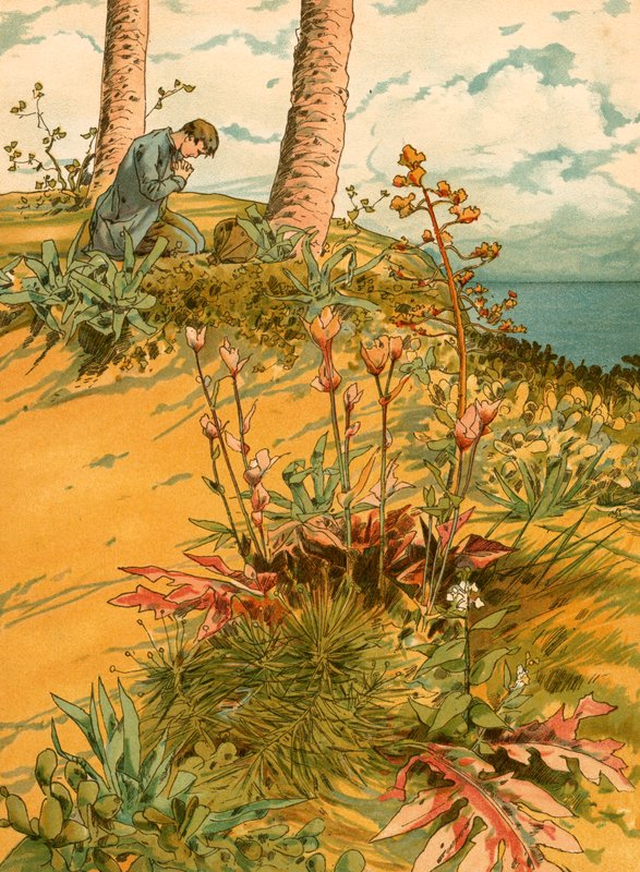 Robinson Crusoe imában a "templomában" alkotó: Carl Marr