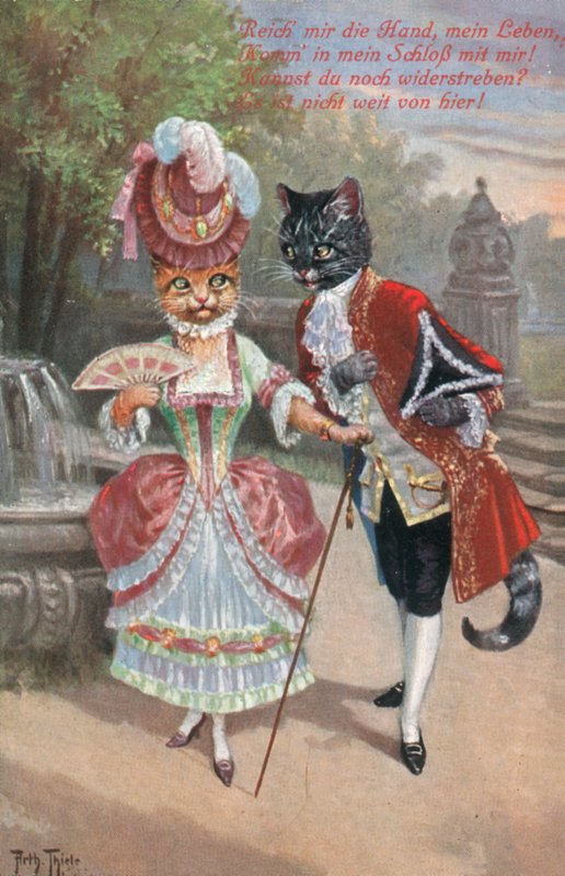 Humoros macskás képeslap (színes litográfia) alkotó: Carl Robert Arthur Thiele