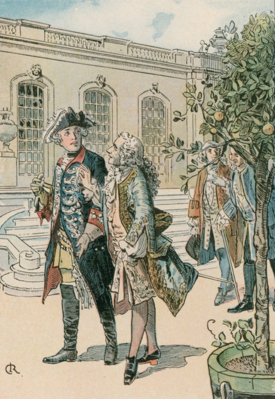 Nagy Frigyes (1712-1786) beszélgetésben Voltaire francia filozófussal (1694-1778) alkotó: Carl Rohling