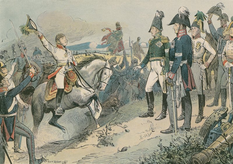 A három szövetséges uralkodó az 1813-as lipcsei csatában. alkotó: Carl Rohling