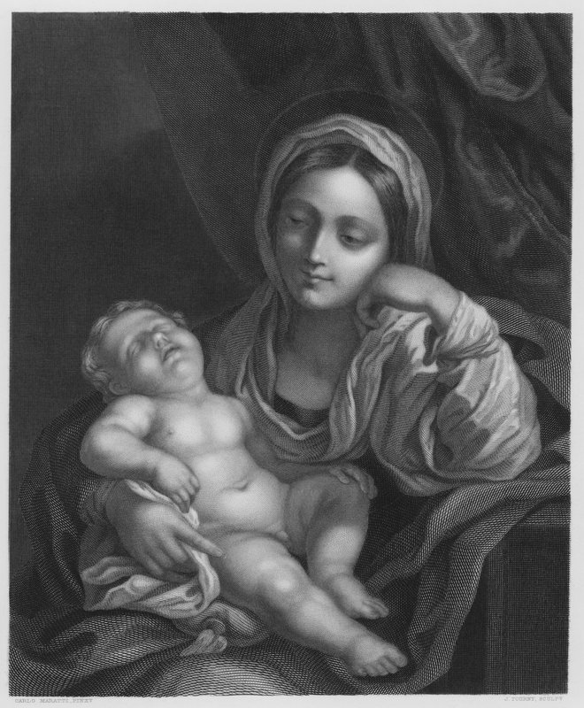 A Szűz és a Gyermek, a képről a Királyi Gyűjteményben (metszet) alkotó: Carlo (after) Maratta or Maratti